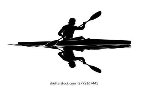 silhouette of kayaker on white background canoeist
