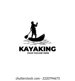 Silhouette of kayaking logo design