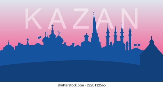 Silhouette del Kremlin Kazan en un fondo degradado con efecto del amanecer