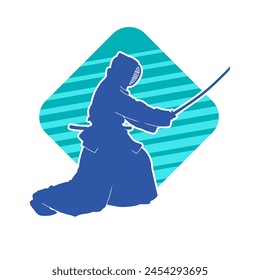 Silhouette of kendo martial art person in action pose with bamboo sword shinai 