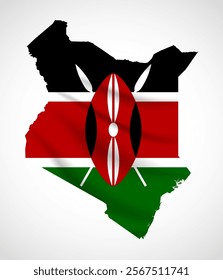 Silhouette of Kenya map filled with the Kenyan flag design, symbolizing national pride, cultural heritage, and geographic identity.  
