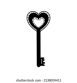 Silhouette of a key with carved elements on a white background. Vector illustration