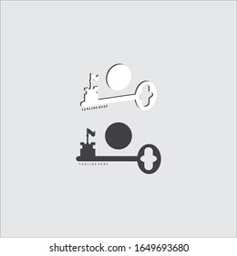 silhouette key with castle shape / vector illustration