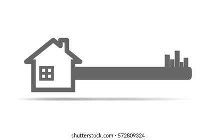 Silhouette of key with house. House key icon. Vector illustration. Real estate concept with house and key