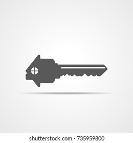 Silhouette of key with house. House key icon. Vector illustration. Estate concept with house and key.