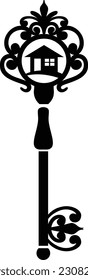 silhouette key with house shape inside (Editable) - Vector Illustration