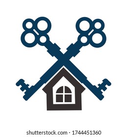 silhouette key with house shape. real state logo design.