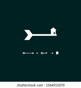 silhouette key with house shape / vector illustration. Arrow logo. arrow with key and house logo - Vector