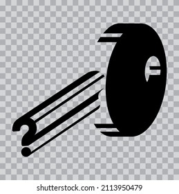 Silhouette of a key with a question mark. Black pictogram on a transparent background. Vector illustration, flat design, eps 10.