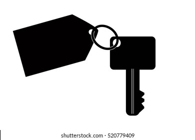 Silhouette Key with Tag, Isolated on White
