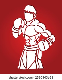 Silhouette Kickboxing Muay Thai Boxing Sport Boxer Fighting Action Cartoon Graphic Vector