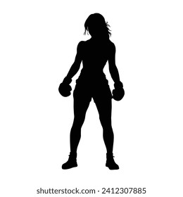 silhouette of a kickboxing woman on white