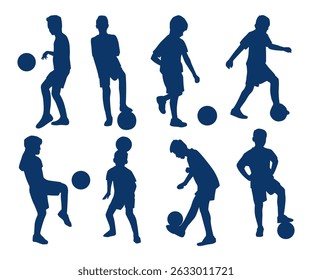 silhouette kid freestyle soccer on white background