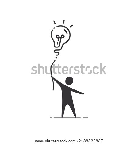 silhouette kid holding bulb balloon. clever kids silhouette for schools or course place logo.