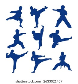 silhouette kid karate collection set on white background
