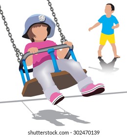 Silhouette of a kid on a swing. Vector illustration