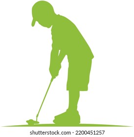 Silhouette kid play golf design