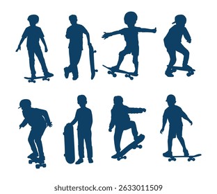 silhouette kid playing skateboard collection set