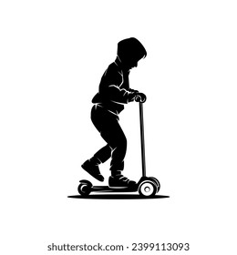 silhouette kid riding scooter vector