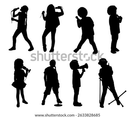 silhouette kid singing collection set and playing guitar