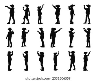 silhouette of kid using virtual reality headset glasses playing VR games