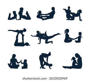 silhouette kid yoga collection set on white background