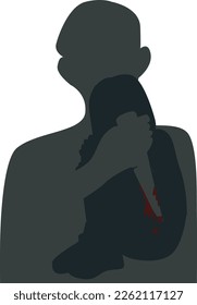 silhouette of a kidnapper holding a knife. experiencing violence. murder. Child abuse, violence. women's violence. towards kids concept design. vector illustration