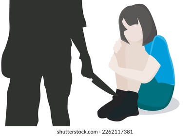 silhouette of a kidnapper holding a knife. experiencing violence. murder. Child abuse, violence. women's violence. towards kids concept design. vector illustration