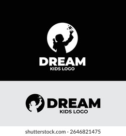 Silhouette of kids dream logo design inspiration