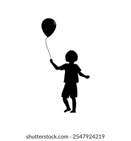 silhouette of kids and family holding balloons