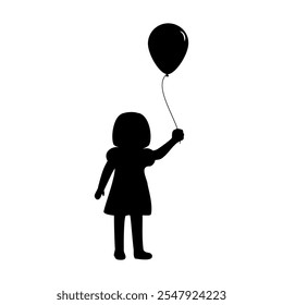 silhouette of kids and family holding balloons