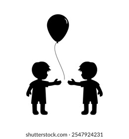 silhouette of kids and family holding balloons