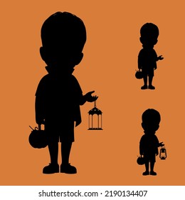 silhouette of kids with Halloween costume 