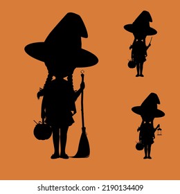 silhouette of kids with Halloween costume 