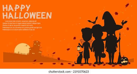 silhouette of kids with Halloween costume 

