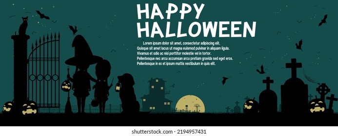 silhouette of kids with Halloween costume
