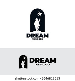 Silhouette of kids holding balloon logo design