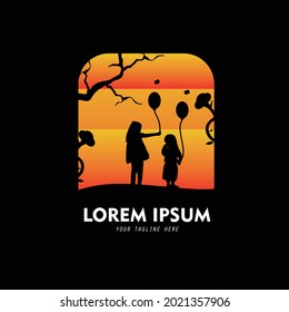 Silhouette of kids holding balloons in the field