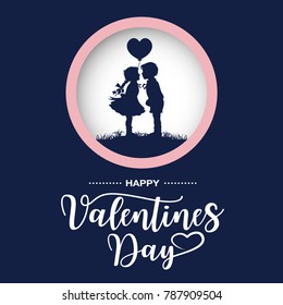 Silhouette of kids kissing on Valentine's day, Vector