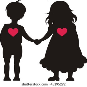 silhouette of kids in love