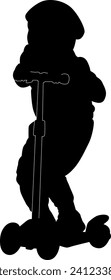 silhouette kids riding scooter vector