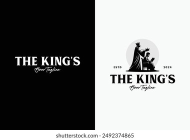 silhouette of a king giving a crown to his son who is reading a book while sitting on a chair	