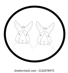 Silhouette of king and queen rabbit in vector. Used for logos. Isolated white background