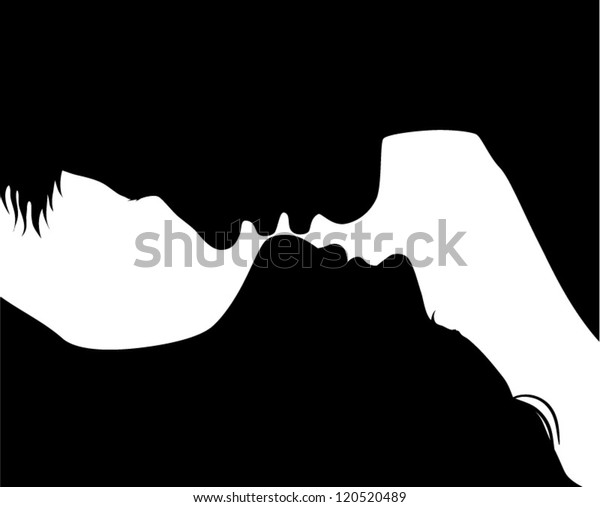 Silhouette of kissing couple for wall mural