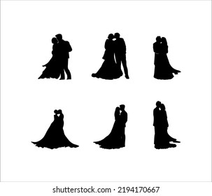 Silhouette Kissing Couple Wedding Illustrations Collection 