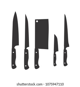 Silhouette Of Kitchen Knives Set. Chef's Knife