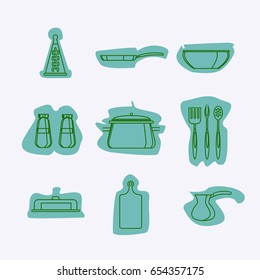 Silhouette kitchen objects and accessories  icon set