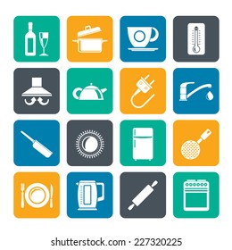 Silhouette kitchen objects and accessories icons- vector icon set