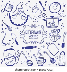 silhouette of kitchenware doodles collection