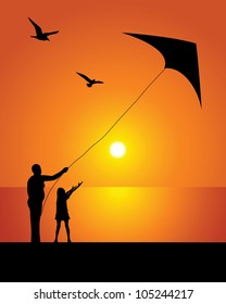 Silhouette of the kite on a background of the evening sky